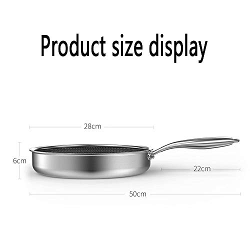 Frying pan Sartén Antiadherente Duradera De Acero Inoxidable 316 Sartén, para Cocina De Inducción, Estufa De Gas Y Estufa Eléctrica De Cerámica, Etc.con Tapa De Acero Inoxidable (Diámetro: 28 Cm)