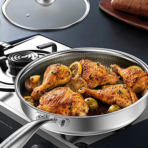 Frying pan Sartén Antiadherente Duradera De Acero Inoxidable 316 Sartén, para Cocina De Inducción, Estufa De Gas Y Estufa Eléctrica De Cerámica, Etc.con Tapa De Acero Inoxidable (Diámetro: 28 Cm)