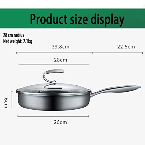 Frying pan Sartén De Acero Inoxidable 316 Antiadherente Sin Recubrimiento con Tapa, para Cocina De Inducción, Estufa De Gas Y Estufa De Cerámica Eléctrica, Etc. (Diámetro: 28 Cm)