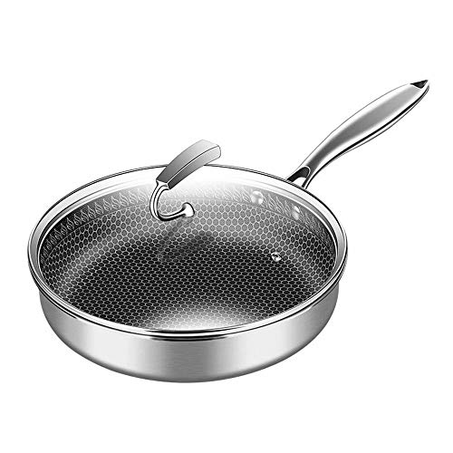 Frying pan Sartén De Acero Inoxidable 316 Antiadherente Sin Recubrimiento con Tapa, para Cocina De Inducción, Estufa De Gas Y Estufa De Cerámica Eléctrica, Etc. (Diámetro: 28 Cm)