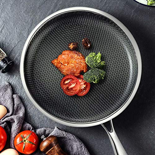 Frying pan Sartén De Acero Inoxidable 316 Antiadherente Sin Recubrimiento con Tapa, para Cocina De Inducción, Estufa De Gas Y Estufa De Cerámica Eléctrica, Etc. (Diámetro: 28 Cm)