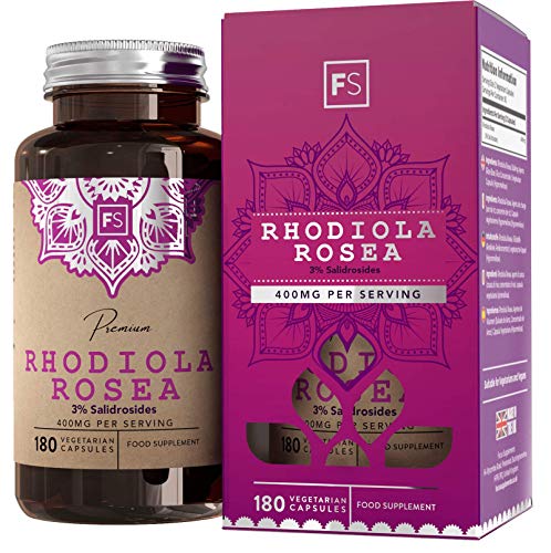 FS Rhodiola Rosea 400mg por Porción | 180 Capsulas Veganas | Salidrosides al 3% | Pastillas para Dormir y Promover la Calma | Adaptogeno | Sin Gluten o Lácteos