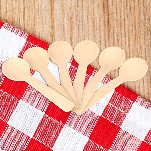 FTVOGUE 100 unids Desechables Cucharas De Madera Helado Té Postre Cuchara 10 cm Cubiertos Cubiertos Suministros para el Hogar Restaurantes Tienda Fiesta