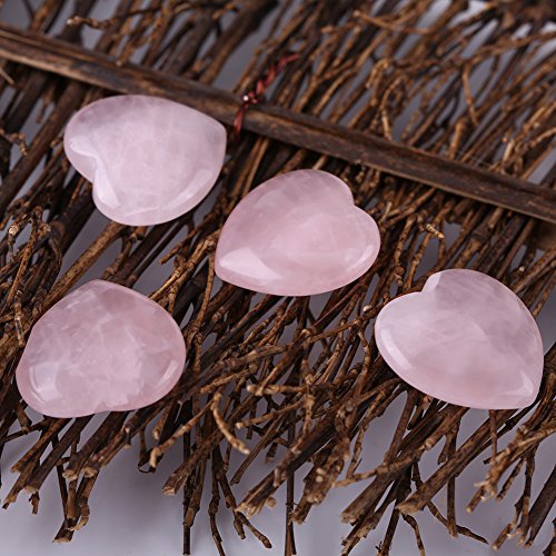 FTVOGUE 4 unids Rosa Cuarzo Tallado en forma de Corazón de Cristal de Color Rosa Piedra Curativa Semipreciosa Decoración de Piedras Preciosas Regalo de Recuerdo