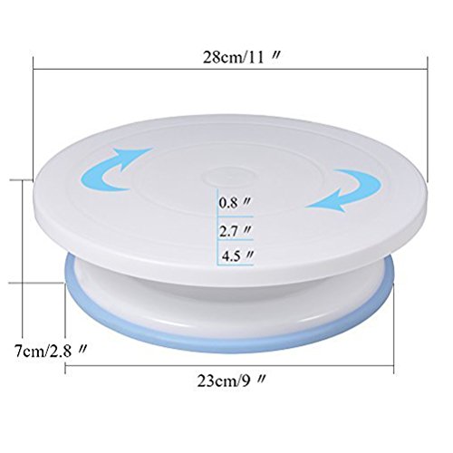 FuCaiLai - Soporte giratorio para tartas con 2 espátulas de glaseado y 3 cucharillas de glaseado, blanco, 11" (28 cm)