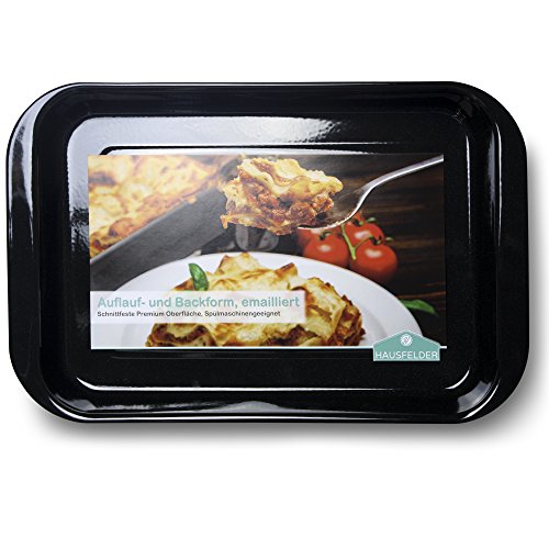 Fuente de horno grande de Hausfelder, superficie esmaltada prémium, apta para lavavajillas, forma XXL para lasañas, carnes asadas y mucho más, bandeja de horno alta, esmalte, 41 x 26 x 6 cm