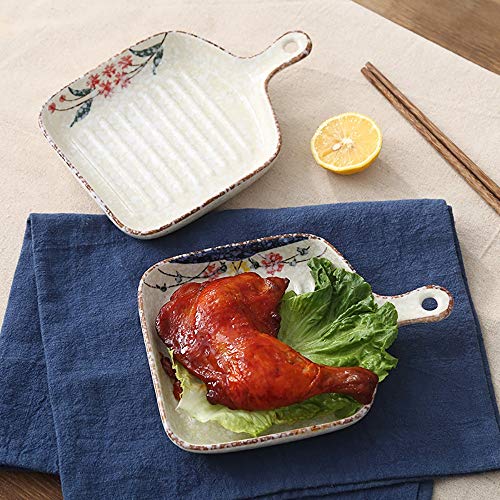 Fuente Horno Ceramica 2 Piezas de Estilo japonés Mango Placa de cerámica Placa Creativo Hornear arroz cocido al Horno hogar del Pan Desayuno pastas Placa para lasañas, Pasteles, Tapas y más