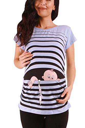 Fuga de bebé - Moda premamá Divertida y Dulce - Camiseta premamá Sudadera con Estampado Durante el Embarazo - Camiseta premamá, Manga Corta (Azul Celeste, Medium)