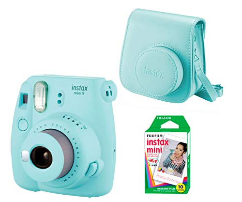 Fujifilm Instax Mini 9 - Kit de Cámara Fotográfica con Funda y Peliculas (10), Azul (Ice Blue)