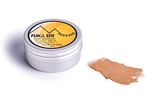 FUKA ERI Protector solar con zinc no-nano. Ingredientes minerales y naturales. Crema solar con color, 50 SPF. Waterproof/Vegana. Cara y zonas sensibles. Sin plástico. Fórmula mejorada. 50g