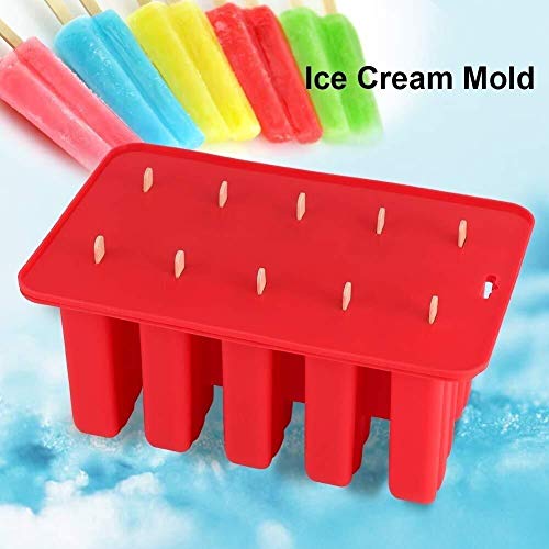 Fun Summer Gear Moldes for paletas de Hielo Molde for Helados - Máquina for Hacer Hielo Helado, Molde for Helados de Silicona Molde for heladerías con Tapa (10 Piezas) Divertido Equipo de Verano