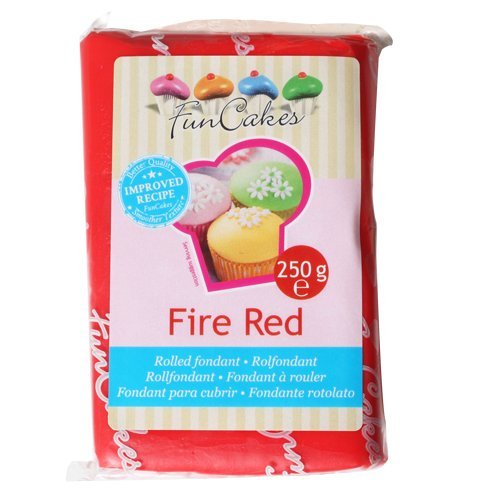 FunCakes Fondant para Cubrir Tartas, Cupcakes, Galletas o Modelar color Rojo Fuego: Sabor Vainilla, Flexible, Sin Gluten, Halal, Kosher D, Apto Véganos, 250g, FC97350