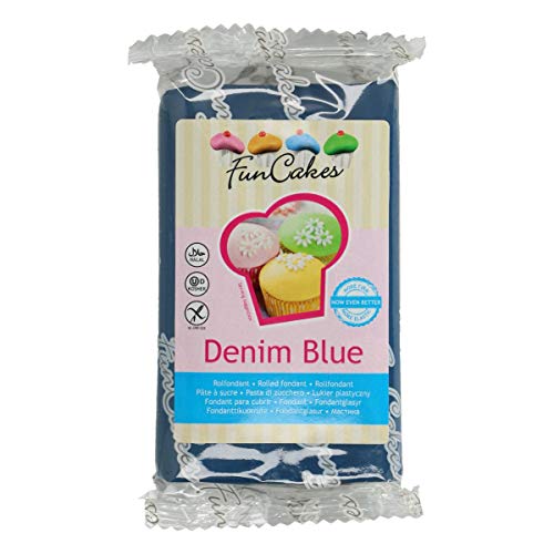 FunCakes Funcakes Fondant Para Cubrir Tartas, Cupcakes, Galletas O Modelar Color Azul Denim: Suave Sabor Vainilla, Flexible, Sin Gluten, Halal, Kosher D, Apto Véganos, 250g Fc97920