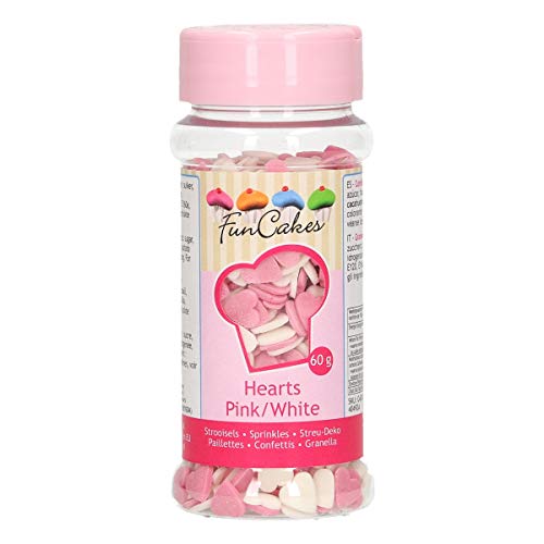 FunCakes Sprinkles de Corazones Blancos y Rosas de Azúcar para Espolvorear en Dulces, 80 g, G42415