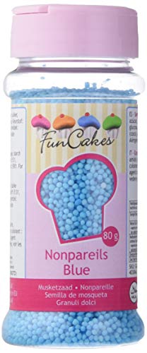 FunCakes Sprinkles Decoraciones NonPareils de Color Azul para Decorar Tartas, Cupcakes, Galletas, Helados y otros Dulces, 80g, G42525