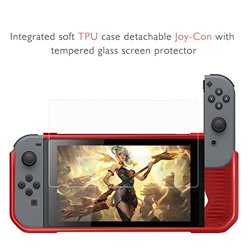 Funda Compatible con Nintendo Switch con Protector de Pantalla, HEYSTOP TPU PC Carcasa de Protección para Nintendo Switch, Anti-Choques/Arañazo (Rojo)