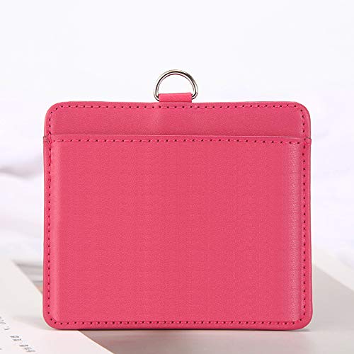 Funda de cuero Hibate con nombre de identificación para tarjetas de identificación de identidad, ostras de autobús de doble cara (horizontal, rosa)