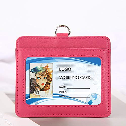 Funda de cuero Hibate con nombre de identificación para tarjetas de identificación de identidad, ostras de autobús de doble cara (horizontal, rosa)