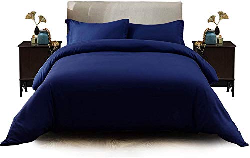 Funda de edredón con fundas de almohada, diseño liso, no necesita planchado y microfibra, juego de ropa de cama, Navy Duvet Set, matrimonio grande