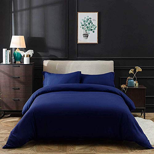 Funda de edredón con fundas de almohada, diseño liso, no necesita planchado y microfibra, juego de ropa de cama, Navy Duvet Set, matrimonio grande