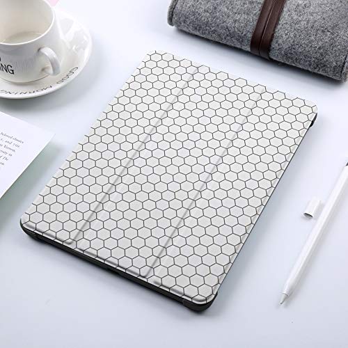 Funda iPad 10.2 Inch 2018/2019,Red de Pelota Hexágono Monocromo Fútbol Bloque Enlace Fútbol Blanco Diseño Abstracto,Cubierta Trasera Delgada Smart Auto Wake/Sleep