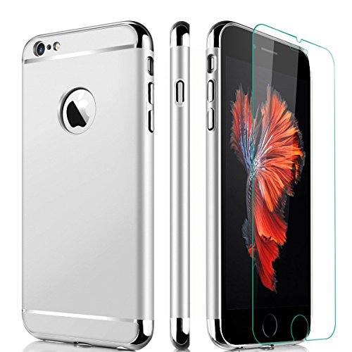 Funda iPhone 6/6s, PRO-ELEC Carcasa iPhone 6 / 6s con [ Protector de Pantalla de Vidrio Templado ] 3 en 1 Desmontable Ultra-Delgado Anti-Arañazos iPhone 6 Funda Protectora - 4.7 Pulgada - Plata