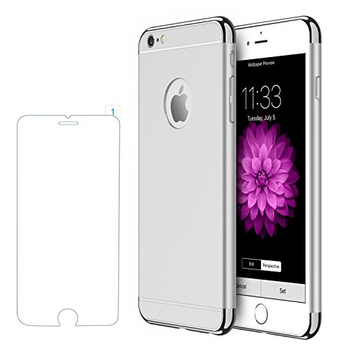 Funda iPhone 6/6s, PRO-ELEC Carcasa iPhone 6 / 6s con [ Protector de Pantalla de Vidrio Templado ] 3 en 1 Desmontable Ultra-Delgado Anti-Arañazos iPhone 6 Funda Protectora - 4.7 Pulgada - Plata