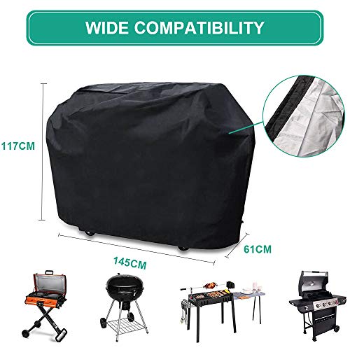 Funda para Barbacoa, Cubierta para Barbacoa Protector Impermeable Anti-UV 210D Oxford Tela Resistente al Agua Viento Nieve Polvo, BBQ Cubierta de la Parrilla con Cuerda de Bloqueo (145x61x117cm)