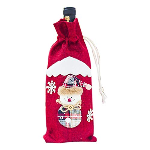 Funda para botella de vino tinto – Bolsas de decoración para el hogar, fiesta de Navidad Merry – Medias de regalo, fundas de arpillera, lino crepé tela Halloween vajilla Navidad C