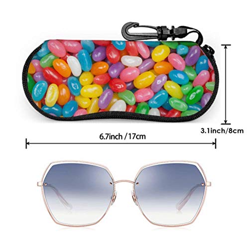 Funda para gafas, varios colores de gelatina con imagen de granos de gelatina colorida, funda suave de neopreno ultraligera con cremallera y mosquetón, funda rígida para gafas