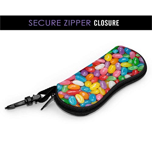 Funda para gafas, varios colores de gelatina con imagen de granos de gelatina colorida, funda suave de neopreno ultraligera con cremallera y mosquetón, funda rígida para gafas