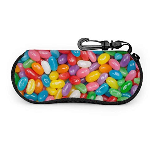 Funda para gafas, varios colores de gelatina con imagen de granos de gelatina colorida, funda suave de neopreno ultraligera con cremallera y mosquetón, funda rígida para gafas