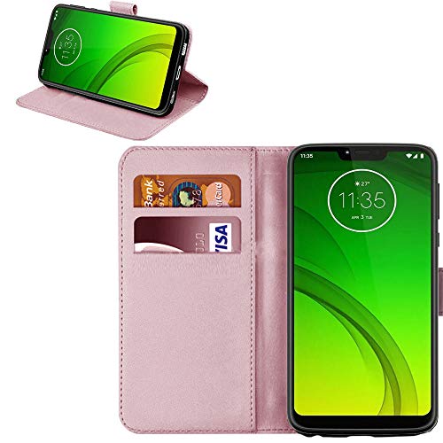 Funda para Moto G7 Plus, Moto G7 Plus, funda de piel tipo cartera con función atril, ranuras para tarjetas y funda para tarjetas de identificación (oro rosa)