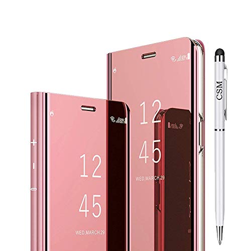 Funda para Samsung Galaxy A20e, transparente con espejo y función atril, piel sintética policarbonato, oro rosa, Samsung Galaxy A20e