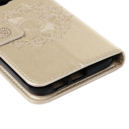 Funda para Samsung Galaxy A5 2017， Libro de Cuero Impresión de Suave PU Premium e Silicone TPU Carcasa Con Tapa y Cartera, Correa de mano, Ranuras para Tarjetas y Billetera, Cierre Magnético Flor oro