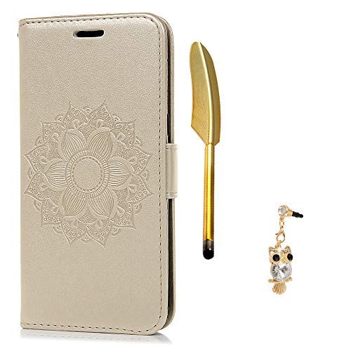 Funda para Samsung Galaxy A5 2017， Libro de Cuero Impresión de Suave PU Premium e Silicone TPU Carcasa Con Tapa y Cartera, Correa de mano, Ranuras para Tarjetas y Billetera, Cierre Magnético Flor oro