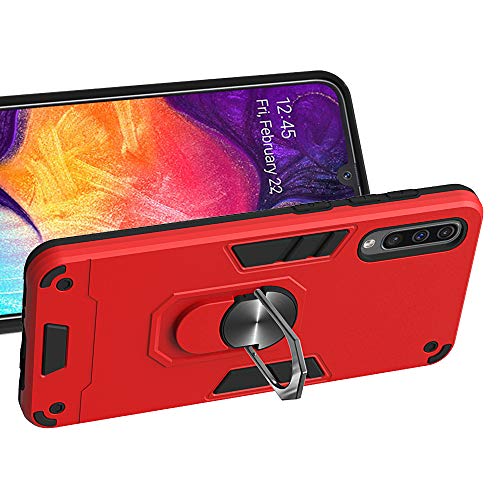 Funda para Samsung Galaxy A50 Soft TPU + Duro PC Doble Parachoques Cubierta a Anillo Soporte con Soporte y Carcasa Desmontable, Funda Protectora Serie Armadura (Rojo)