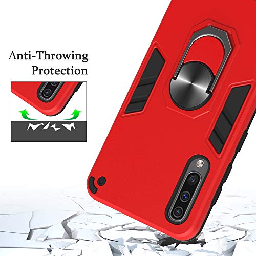 Funda para Samsung Galaxy A50 Soft TPU + Duro PC Doble Parachoques Cubierta a Anillo Soporte con Soporte y Carcasa Desmontable, Funda Protectora Serie Armadura (Rojo)