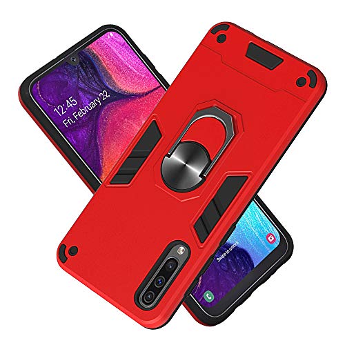 Funda para Samsung Galaxy A50 Soft TPU + Duro PC Doble Parachoques Cubierta a Anillo Soporte con Soporte y Carcasa Desmontable, Funda Protectora Serie Armadura (Rojo)