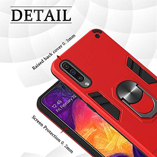 Funda para Samsung Galaxy A50 Soft TPU + Duro PC Doble Parachoques Cubierta a Anillo Soporte con Soporte y Carcasa Desmontable, Funda Protectora Serie Armadura (Rojo)