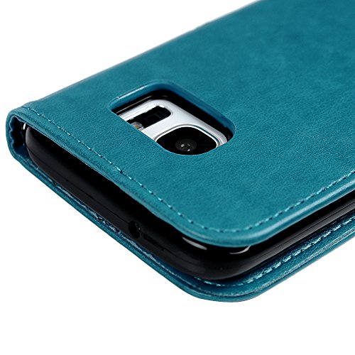 Funda para Samsung Galaxy S7, Libro de Cuero Impresión de Suave PU Premium e Silicone TPU Carcasa , Correa de mano, Soporte Plegable, Ranuras para Tarjetas y Billetera, Cierre Magnético Árbol Azul