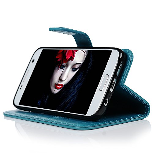 Funda para Samsung Galaxy S7, Libro de Cuero Impresión de Suave PU Premium e Silicone TPU Carcasa , Correa de mano, Soporte Plegable, Ranuras para Tarjetas y Billetera, Cierre Magnético Árbol Azul