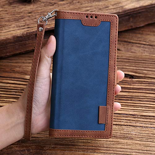 Funda para Xiaomi Mi Note 10, Mi Note 10 Pro Carcasa Libro con Tapa Flip Case Antigolpes Cartera PU Cuero con Soporte Plegable Oficial Vintage Clasica Empalme Funda Color Azul Intenso