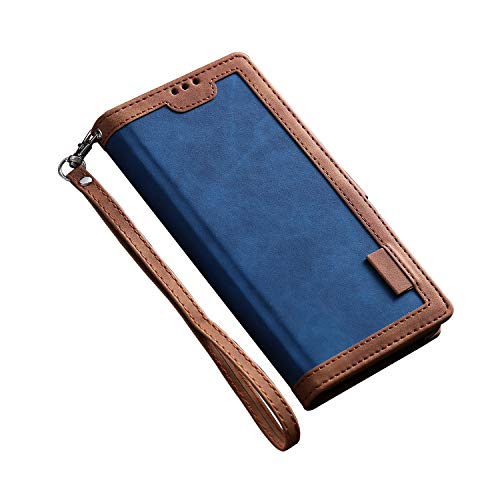 Funda para Xiaomi Mi Note 10, Mi Note 10 Pro Carcasa Libro con Tapa Flip Case Antigolpes Cartera PU Cuero con Soporte Plegable Oficial Vintage Clasica Empalme Funda Color Azul Intenso