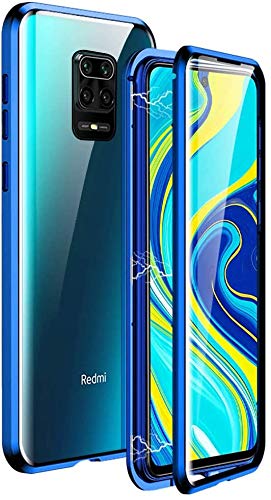 Funda para Xiaomi Redmi Note 9S / Redmi Note 9 Pro, Adsorción Magnética Cubierta Vidrio Templado Frontal y Posterior Case Marco Metal Bumper Funda Anti Choque Protección 360 Grados Carcasa, Azul