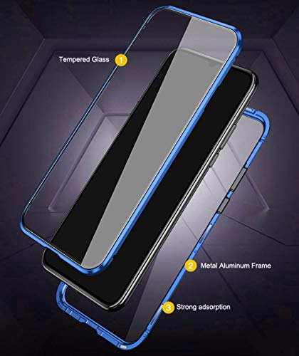 Funda para Xiaomi Redmi Note 9S / Redmi Note 9 Pro, Adsorción Magnética Cubierta Vidrio Templado Frontal y Posterior Case Marco Metal Bumper Funda Anti Choque Protección 360 Grados Carcasa, Azul