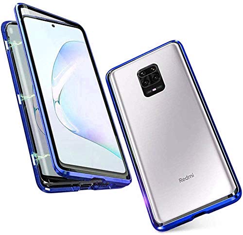 Funda para Xiaomi Redmi Note 9S / Redmi Note 9 Pro, Adsorción Magnética Cubierta Vidrio Templado Frontal y Posterior Case Marco Metal Bumper Funda Anti Choque Protección 360 Grados Carcasa, Azul