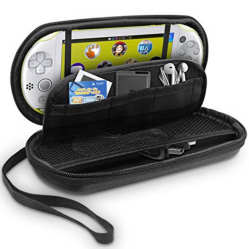 Funda Protectora para Sony PlayStation Vita 2000, AFUNTA 2 piezas de Vidrio Templado para Pantalla Frontal y Película de PET para la Parte Posterior, 1 Funda de Transporte EVA