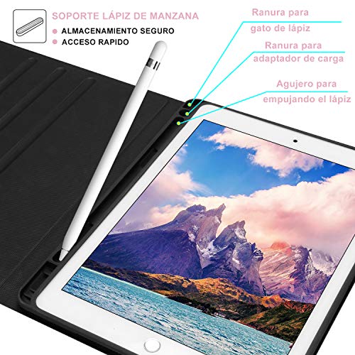 Funda Teclado iPad 10.2 Español,Dingrich Funda Teclado (Incluye Ñ) para iPad 10.2 2019 7 Generación/10.5 2017/Air 3,Bluetooth 7 Colores Retroiluminados Desmontable iPad Teclado Auto Dormir/Despertar