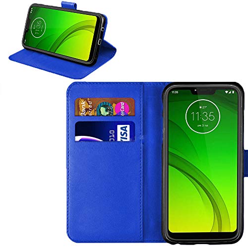 Funda tipo cartera para Moto G7 Power, de piel, con función atril y ranuras para tarjetas de identificación, color azul